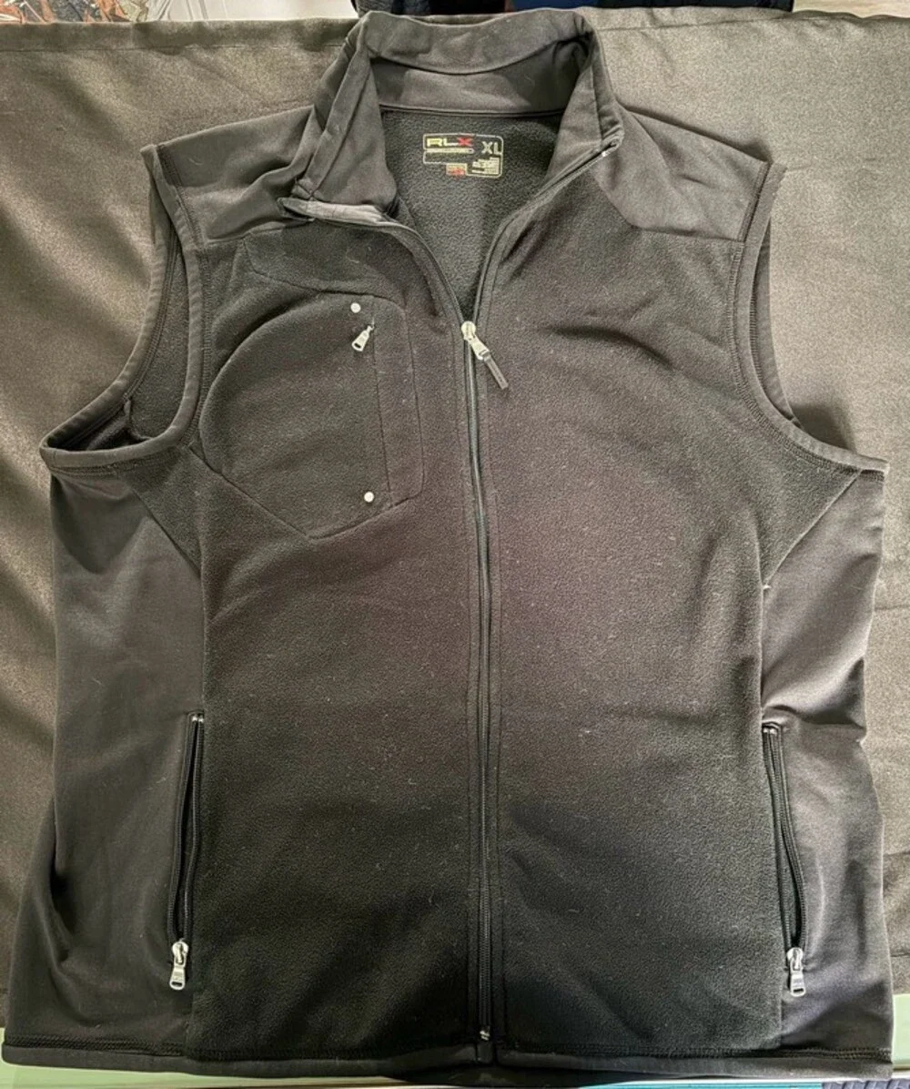 RLX Ralph Lauren Men's Black Hybrid Fleece Full Zip Utility Golf Vest XL